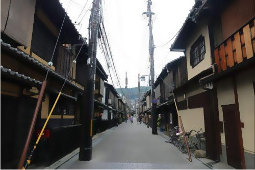 城市中的木制電線桿